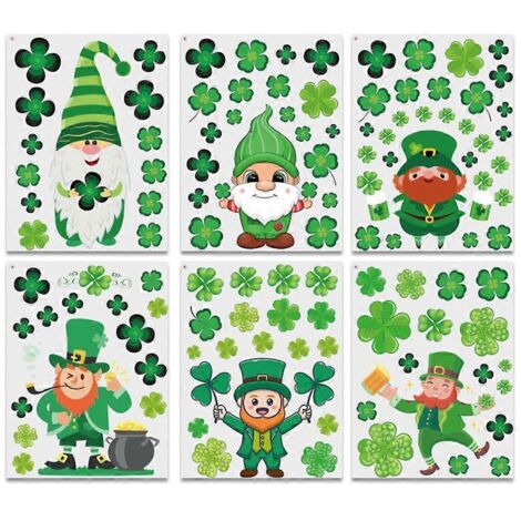 Ensemble de 6 autocollants de gnomes pour la Saint-Patrick, décorations de gnomes irlandais et suédois pour la maison, les fêtes et les festivals, décoration murale, fenêtre ou porte, lutin vert, nain (1/5)