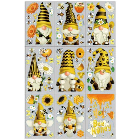 Lot de 9 autocollants abeilles pour fenêtre, motif gnome et miel, pour le printemps et l'été. Autocollants statiques pour vitres, autocollants auto-adhésifs, décorations pour la maison et les fêtes. (1/5)