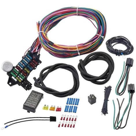 Faisceau de câblage universel 14 circuits pour hot rod/muscle rod 12 V, 14 fusibles