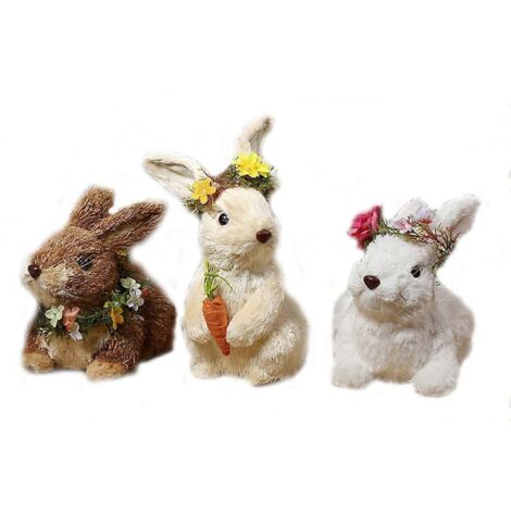 Figurines de lapins de Pâques en paille, réalistes, tissées à la main, décorations de bureau (1/5)