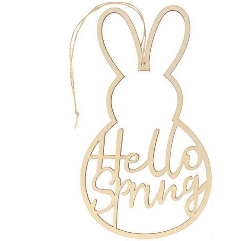 5x Couronne en bois « Bonjour Printemps » avec guirlande de lapins de Pâques - Décoration pour mariage et fête (1/5)