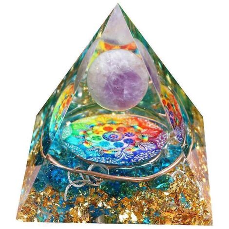 Pyramide d'orgonite en quartz arc-en-ciel, sphère de cristal de guérison, pierre énergétique pour les chakras, décoration (1/5)