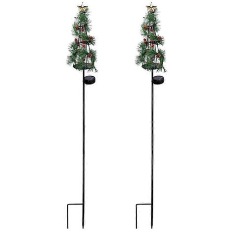 Lot de 2 décorations solaires pour sapin de Noël, piquet de jardin, aiguilles de pin et pommes de pin (1/5)