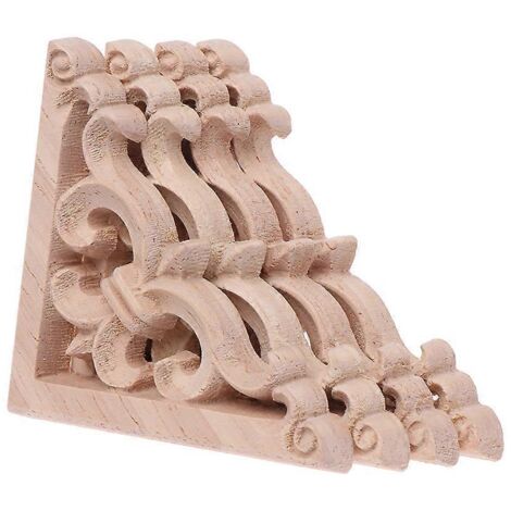 Ensemble de 4 appliques d'angle sculptées en bois, non peintes, pour cadre de placard ou d'armoire. (1/5)