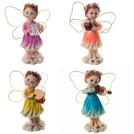 Kit de 4 figurines miniatures de fées musicales pour jardin féérique, idéal pour décorer un micro-paysage, un bonsaï ou une maison de poupée. (1/5)