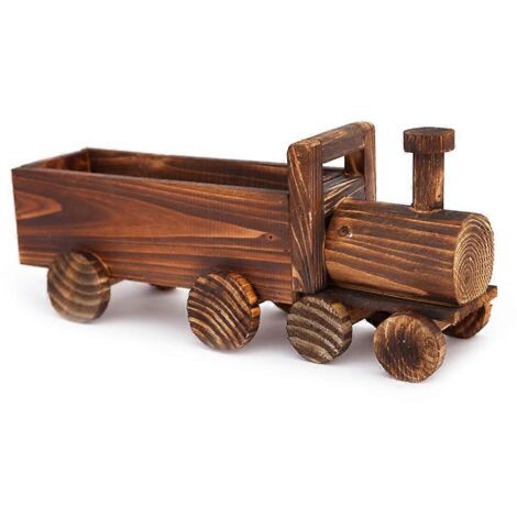 Pot de fleurs rétro en bois en forme de train, idéal pour plantes succulentes et bonsaïs, décoration pour la maison et le jardin (1/5)
