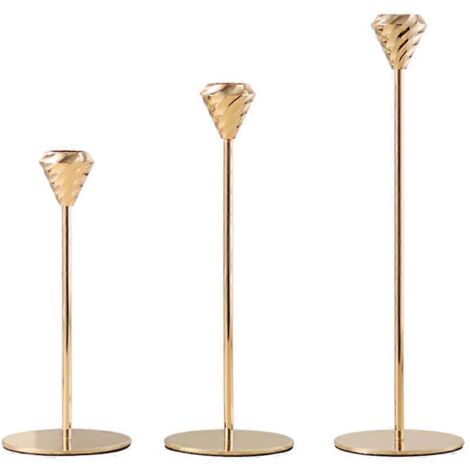 Ensemble de 3 bougeoirs en métal doré, porte-bougies, candélabres, décoration de bureau (1/5)