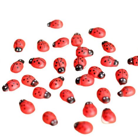 100 mini coccinelles en bois peintes, figurines miniatures à dos plat, décorations pour loisirs créatifs, jardin féérique, bonsaï, maison de poupée, micro-paysage. (1/5)