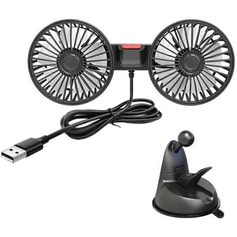 Ventilateur de voiture à double tête, alimenté par USB, avec ventouse. (1/5)