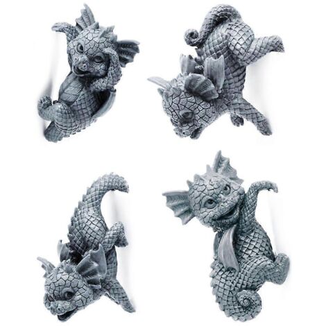 Lot de 4 statues de dragons 3D pour jardin, sculptures de dinosaures, figurines artisanales à suspendre dans un pot de fleurs pour la maison, le jardin ou la pelouse. (1/5)
