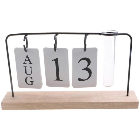 Calendrier de bureau quotidien en métal à rabat, style vintage, avec vase et pot de fleurs, idéal pour la cuisine, le salon ou toute autre pièce de décoration. (1/5)