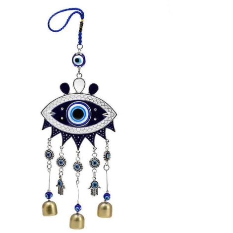 Carillon éolien rétro bleu avec yeux maléfiques, clochettes à vent artisanales, pendentif décoratif pour la maison et le jardin (1/5)