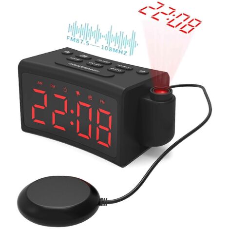 Réveil LED avec fonction snooze, radio FM, port USB, projection, horloge numérique et minuteur (1/5)
