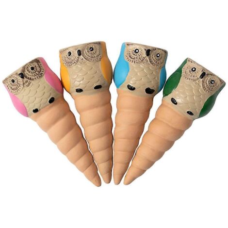 Lot de 4 tuteurs d'arrosage en forme de hibou, en terre cuite, système d'arrosage automatique pour plantes d'intérieur (1/5)
