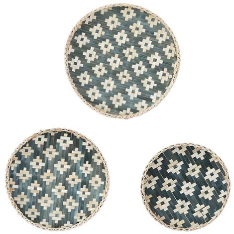 Lot de 3 paniers muraux suspendus ronds en bambou tressé, faits main, plateaux décoratifs suspendus (1/5)
