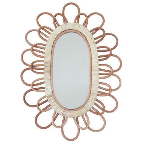 Miroir de maquillage décoratif innovant en rotin rustique, miroir mural pour chambre ou salle de bain, accessoire photo artisanal (1/5)