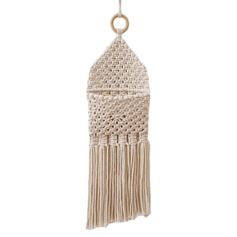 Sac de rangement bohème tissé à la main avec pompons, poche en filet, ornement en macramé pour la décoration de la maison, de la chambre et du salon. (1/5)