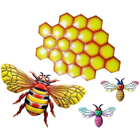 Ensemble de 4 ornements décoratifs en fer forgé en forme d'abeilles, pour la décoration murale extérieure de la maison et du jardin. Créations artisanales à suspendre. (1/5)