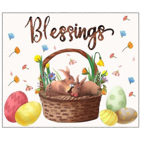 Lot de 2 décorations de Pâques : lapin, œufs et vœux de Pâques - Stickers muraux (1/5)