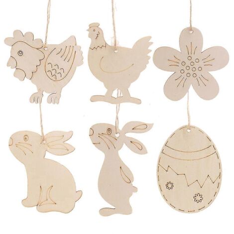 Lot de 60 pendentifs suspendus en copeaux de bois à faire soi-même, décorations de Pâques pour la maison et les fêtes, fournitures artisanales (1/5)