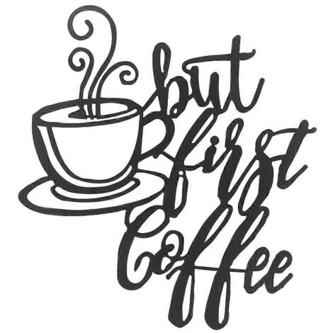 Panneau décoratif en fer forgé « Mais d'abord le café » - Suspension artisanale (1/5)