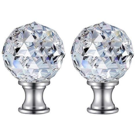 Lot de 2 embouts de lampe décoratifs en cristal clair facetté, à visser, avec base filetée en forme de diamant, pour lampes de table ou de lampadaire. (1/5)