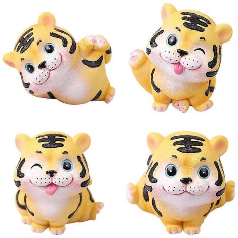 Lot de 4 adorables tigres en résine, figurines miniatures pour poupées et sculptures. (1/5)