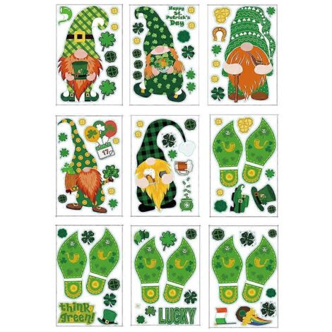 Lot de 9 stickers muraux pour la fête irlandaise, gnomes de Noël et lutins, à poser soi-même sur les fenêtres ou à utiliser comme papier peint. Décoration intérieure à faire soi-même. (1/5)