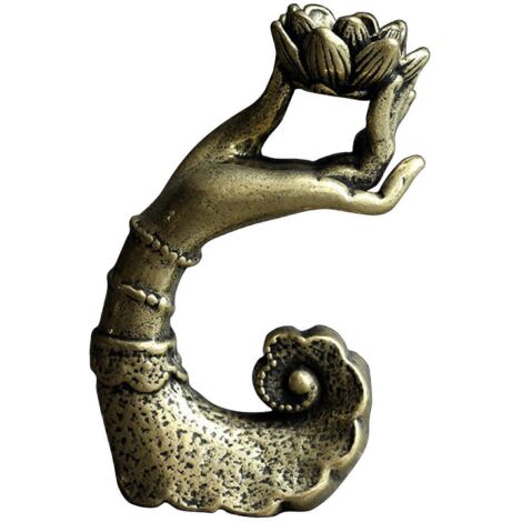 Porte-encens à reflux en cuivre en forme de main de Bouddha et de lotus, pour brûleur d'aromathérapie (1/5)