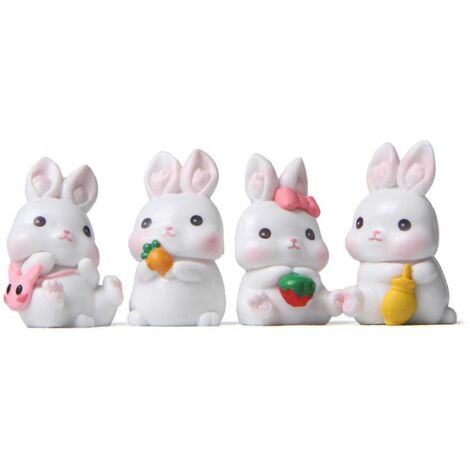 Ensemble de 4 figurines miniatures de lapins en résine pour décorer un gâteau de Pâques, idéal pour un mariage, un anniversaire ou toute autre fête. Cadeau mignon avec des animaux. (1/5)