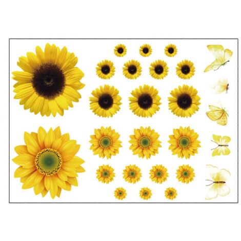 Sticker mural amovible en forme de tournesol pour chambre d'enfant ou salon, imperméable, motif floral 3D avec papillon. (1/5)