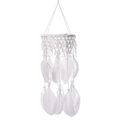 Attrape-rêves en plumes avec guirlande lumineuse LED, décoration murale en macramé, carillon éolien, décoration de plafond pour chambre d'enfant (1/5)