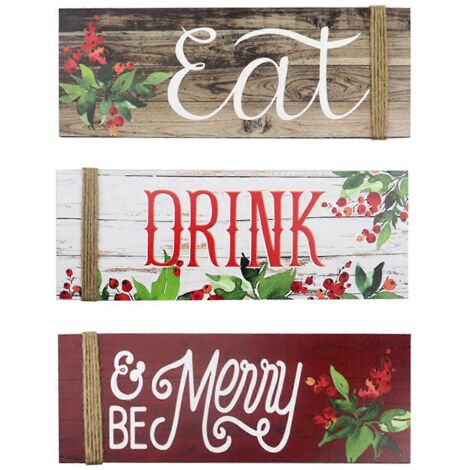 Panneau décoratif en bois « Mangez, buvez et soyez joyeux » pour Noël (1 pièce) (1/5)