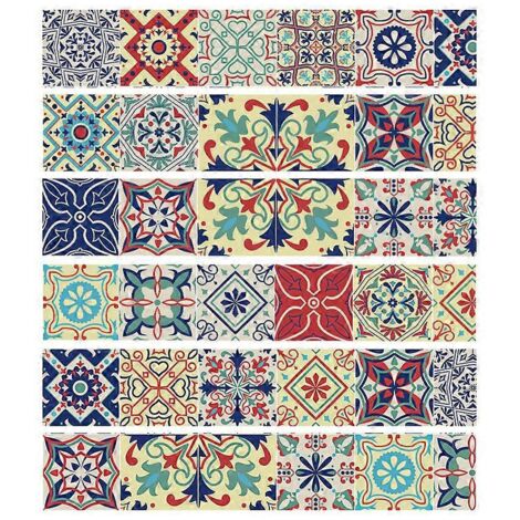 Lot de 6 autocollants muraux imperméables à motif mandala pour carrelage, escalier et salle de bain/cuisine. (1/5)