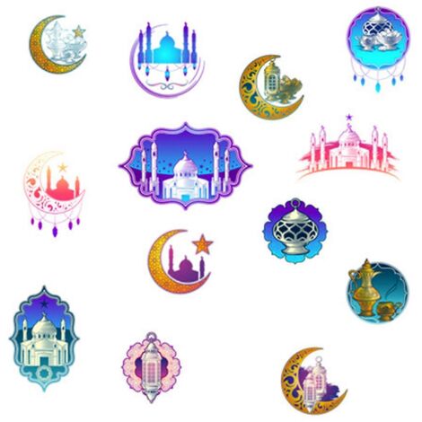 Sticker mural Eid Mubarak, décoration motif château de lune, autocollant de fenêtre pour la fête du Ramadan, salon, chambre, fournitures de décoration (1/5)