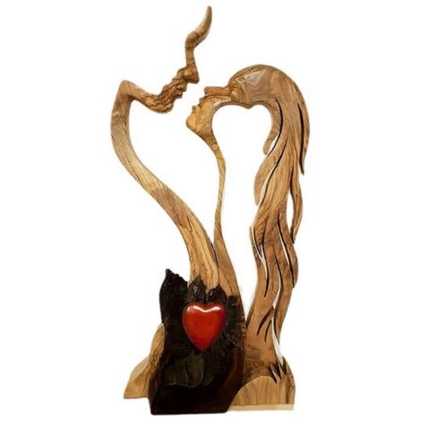 Statue romantique représentant un couple s'embrassant, figurine en bois sculptée, ornement abstrait moderne, décoration pour la maison ou le bureau. (1/5)