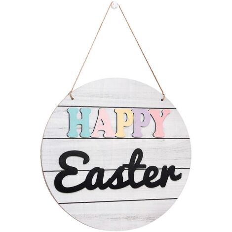 Joyeuses Pâques Panneau décoratif en bois rustique à suspendre à la porte d'entrée. Décoration murale festive pour la maison et le jardin. (1/5)