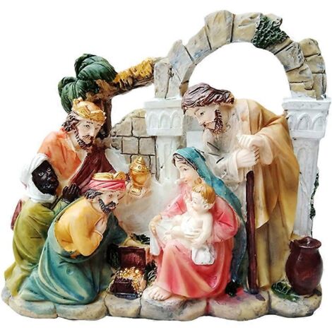Crèche de Noël, statue de la Sainte Famille, sculpture en résine, décoration (1/5)