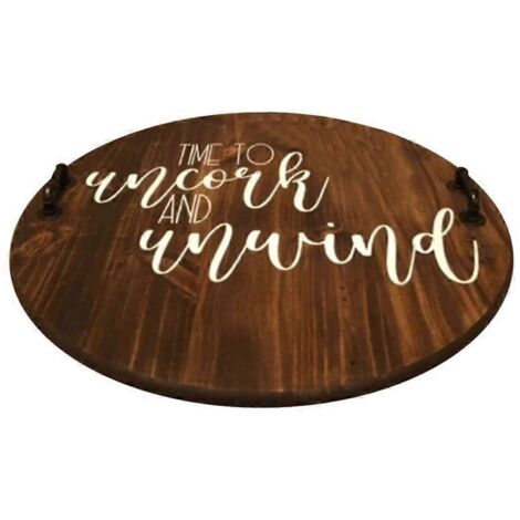 Plateau de service en bois avec poignées, plateau rond décoratif rustique pour la maison (1/5)