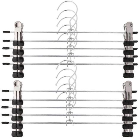Cintre en acier inoxydable pour pantalons et jupes, support avec 2 pinces réglables (1/5)