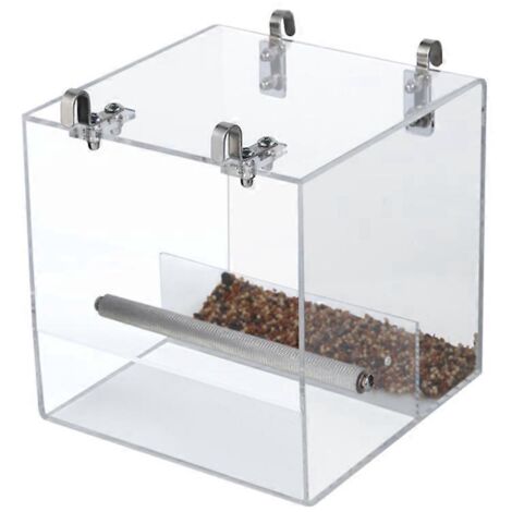 Mangeoire pour cage, distributeur de nourriture en acrylique transparent avec perchoir pour conure (1/5)