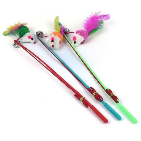 Baguette à plumes en forme de souris (lot de 3), jouet d'exercice pour chat d'intérieur. (1/5)