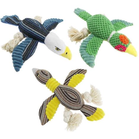Lot de 3 jouets à mâcher pour chien, en peluche douce et interactive, en forme d'aigle, qui couine (1/5)