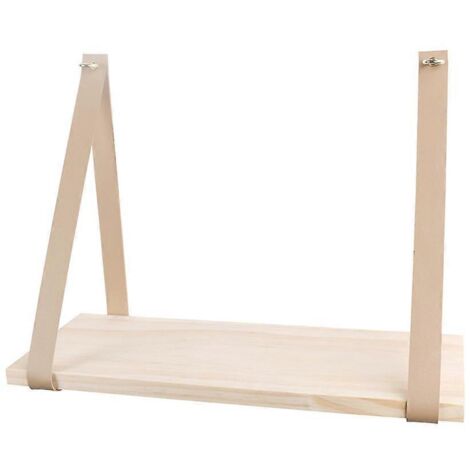 Support mural flottant en bois pour étagère suspendue avec sangle en cuir, organisateur pivotant, décoration intérieure (1/5)