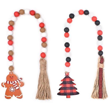 Couronne de Noël en perles de bois, chapelet de prière, style ferme, cordon de perles de bois (1/5)