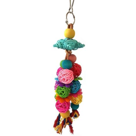 Jouet à mâcher pour perroquet : balles en rotin aux couleurs vives avec crochet de suspension (1/5)