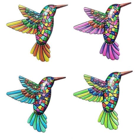 Ensemble de 4 décorations murales en métal représentant des colibris, pour salon, chambre ou jardin. (1/5)