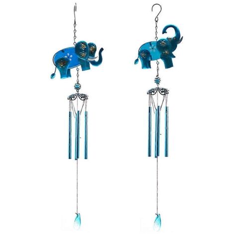 Lot de 2 carillons éoliens décoratifs en métal et vitrail, en forme d'éléphant, pour intérieur et extérieur. (1/5)