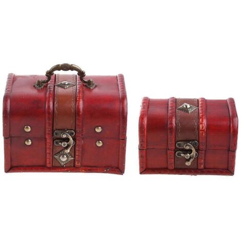 Ensemble de 2 boîtes de rangement en bois de style pirate pour bijoux, porte-bijoux vintage, trésor d'échecs (1/5)
