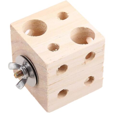 Jouet de recherche de nourriture pour oiseaux, bloc de bois perforé, distributeur de friandises pour perroquets, jouet d'entraînement (1/5)